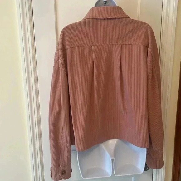 Avec Les Filles Corduroy Relaxed Fit Shacket Shirt Crop Jacket Womens Large Pink - Picture 6 of 17